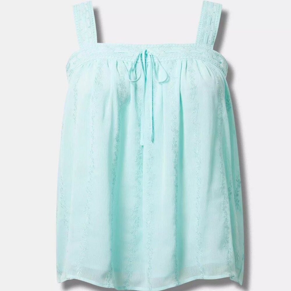 Torrid Embroidered Crinkle Chiffon Crochet Lace Trim Tank